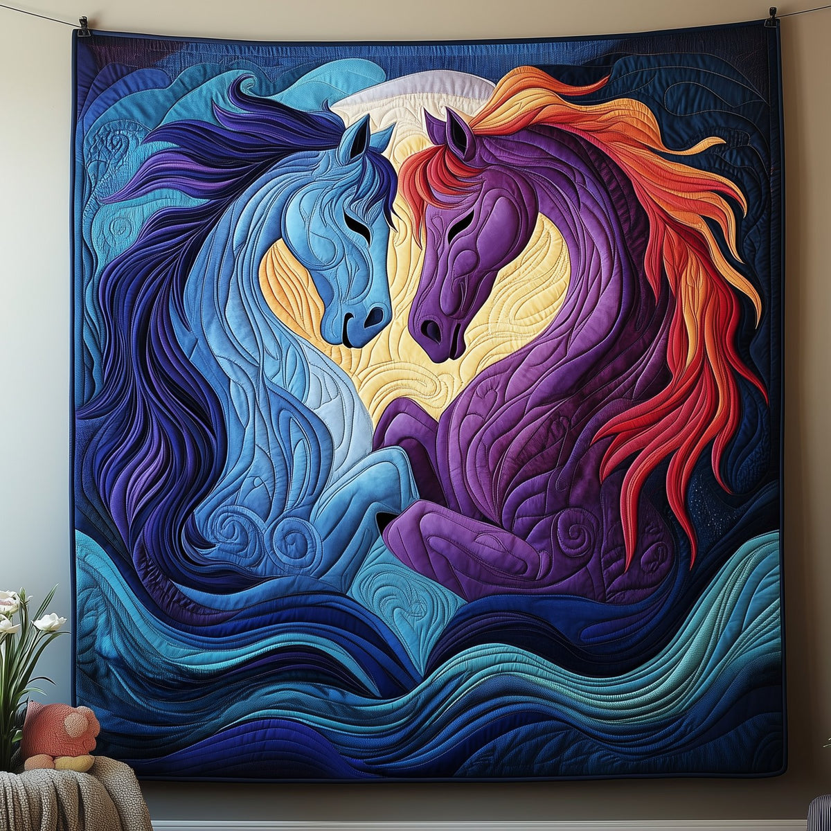 Charming Horse Couple Quilted Blanket printed blanket