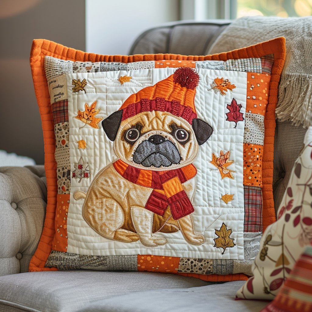Charming Pug Quilted Cushion Cover printed cushion cover