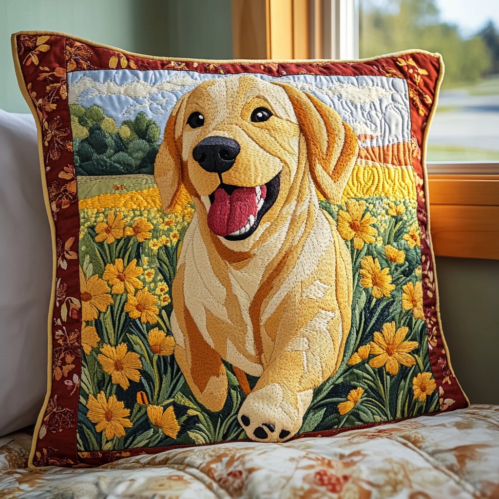 Charming Smiling Labrador Quilted Cushion Cover printed cushion cover