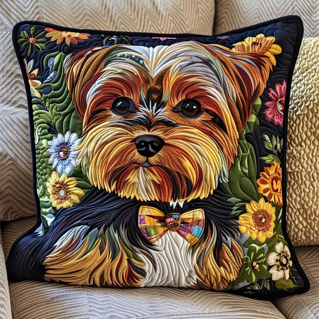 Charming Yorkie Quilted Cushion Cover printed cushion cover