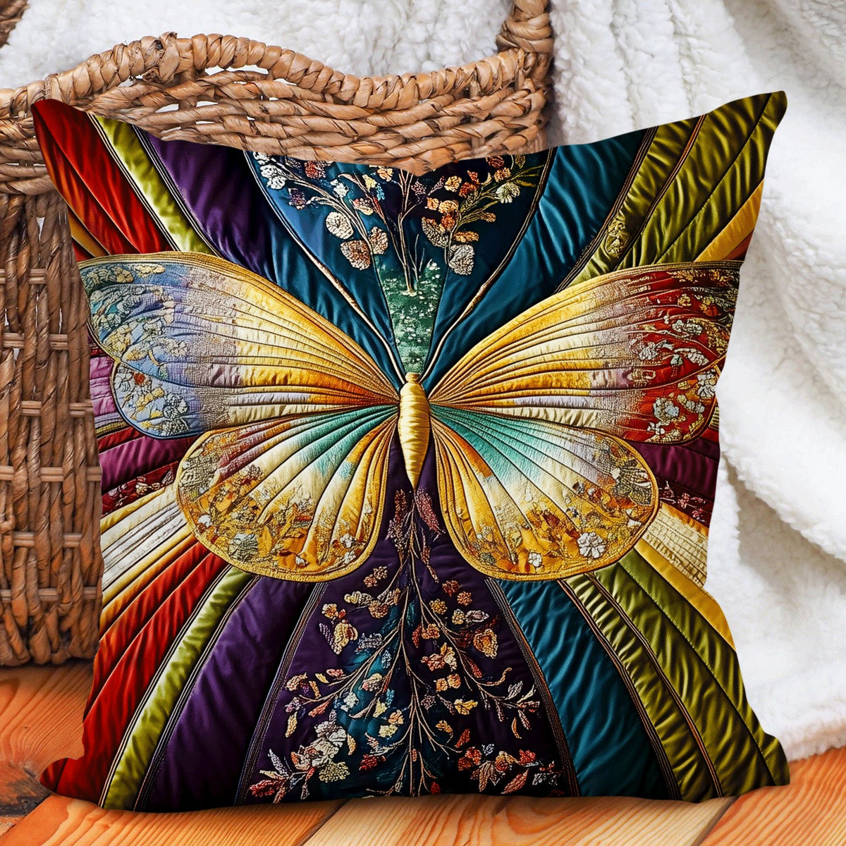 Chasing Butterfly Quilted Cushion Cover printed cushion cover