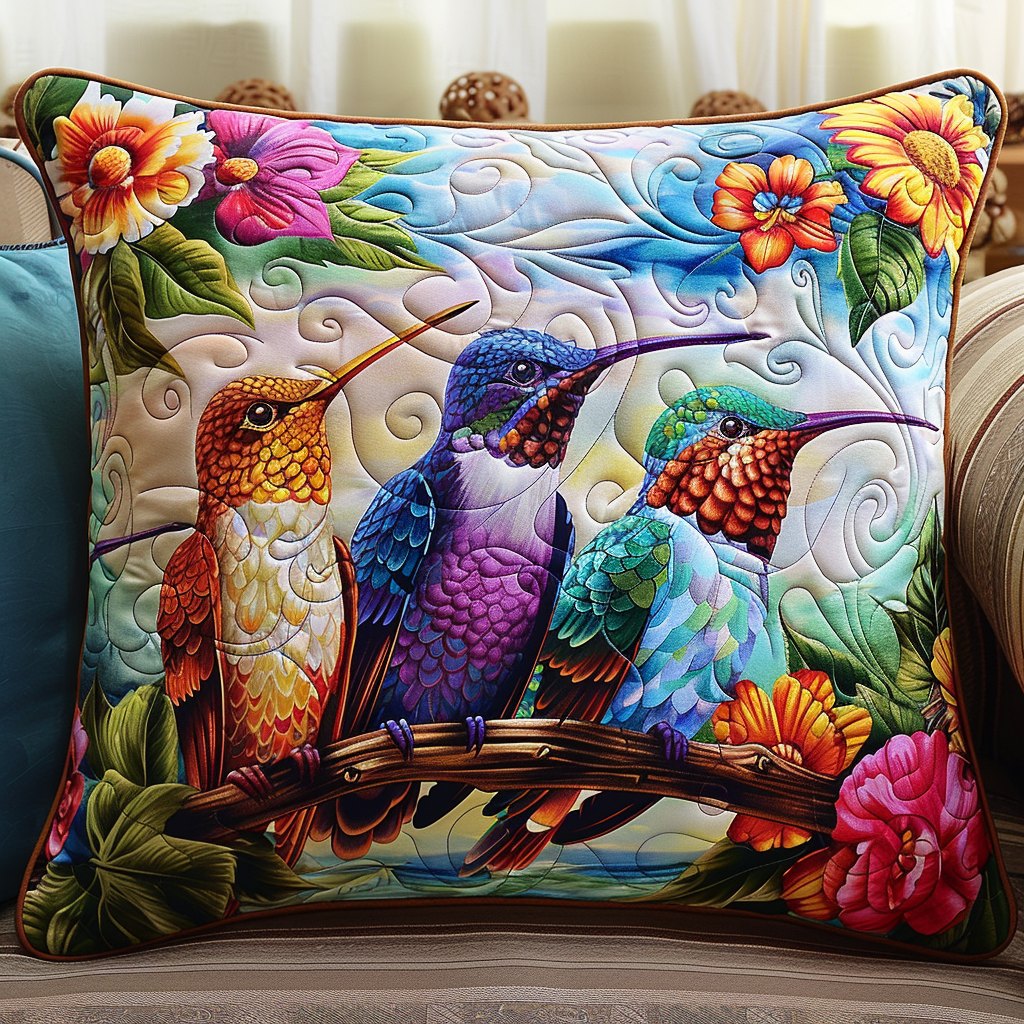 Cheerful Bird Song Quilted Cushion Cover printed cushion cover