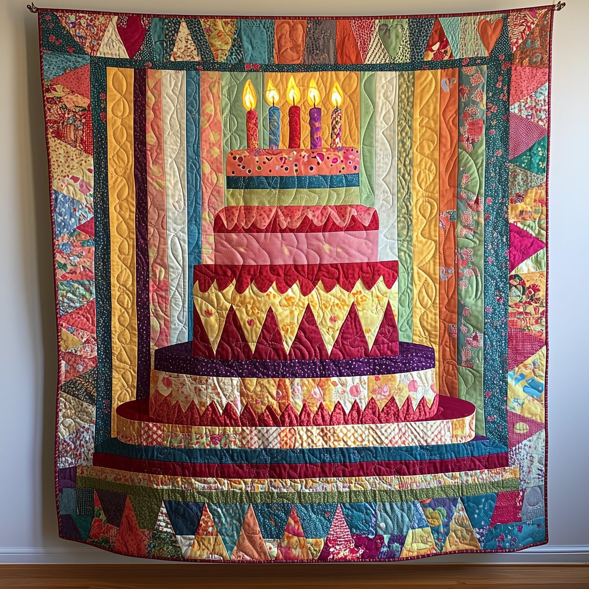 Cheerful Birthday Cake Quilted Blanket printed blanket