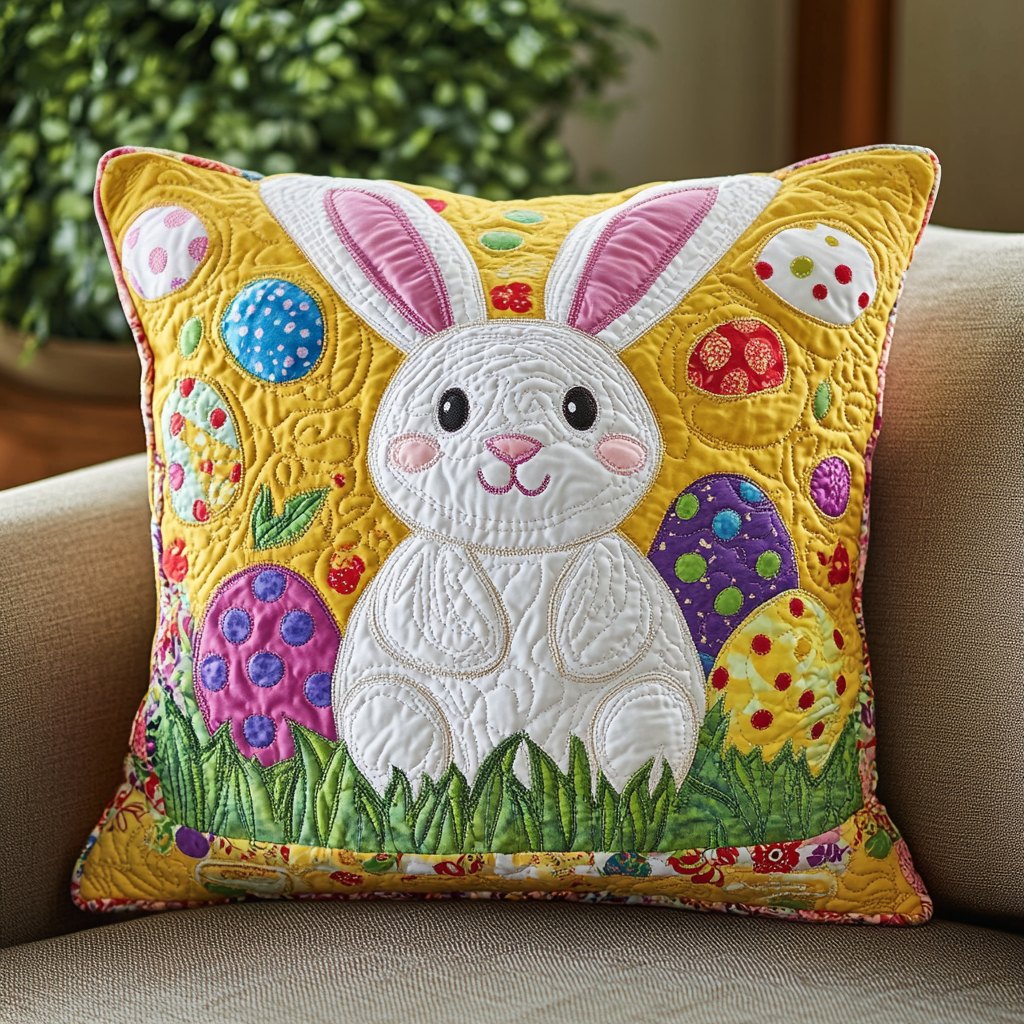 Cheerful Bunny Quilted Cushion Cover printed cushion cover
