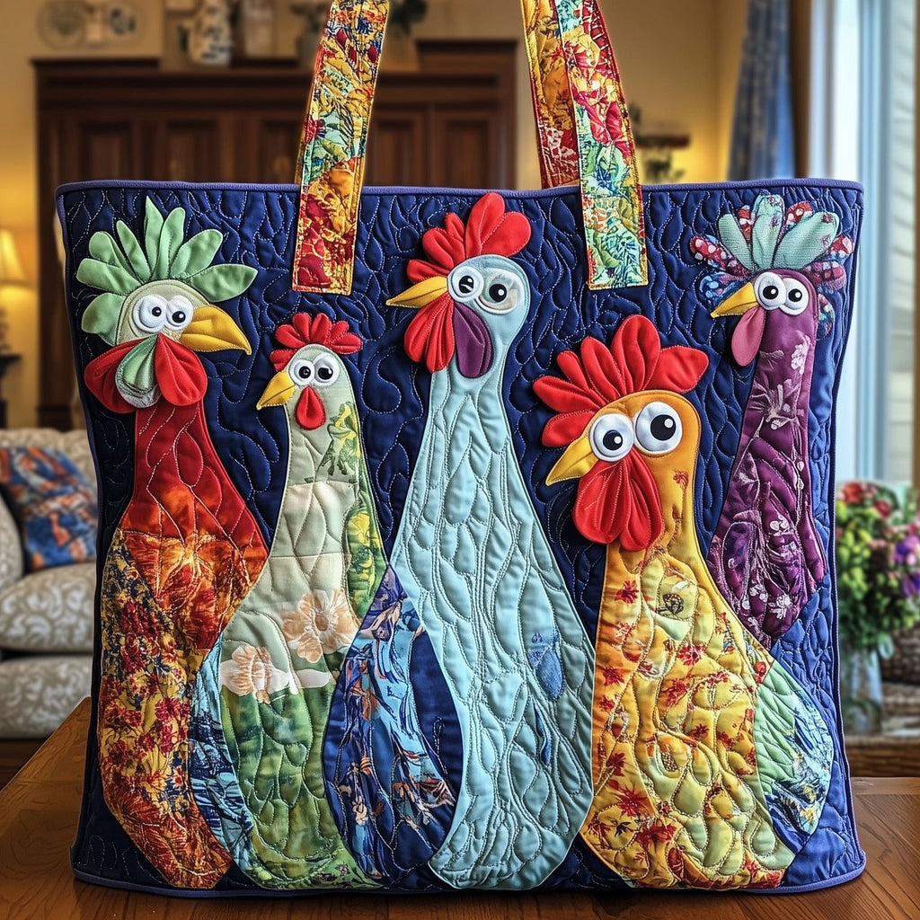 Cheerful Chicken Quilted Tote Bag printed tote bag