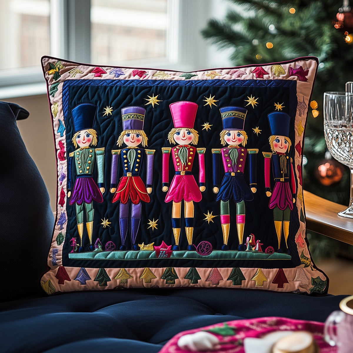 Cheerful Nutcracker Quilted Cushion Cover printed cushion cover