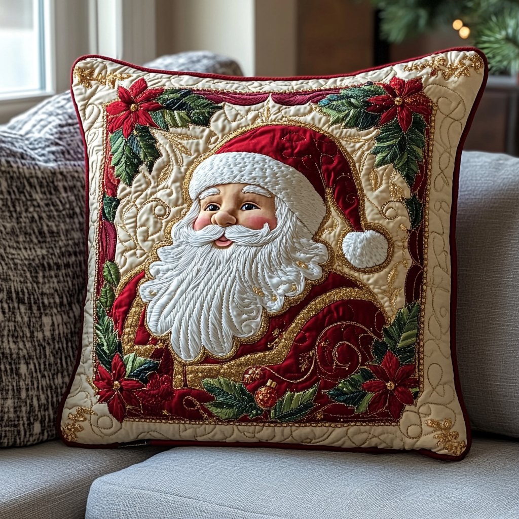 Cheerful Santa Quilted Cushion Cover printed cushion cover