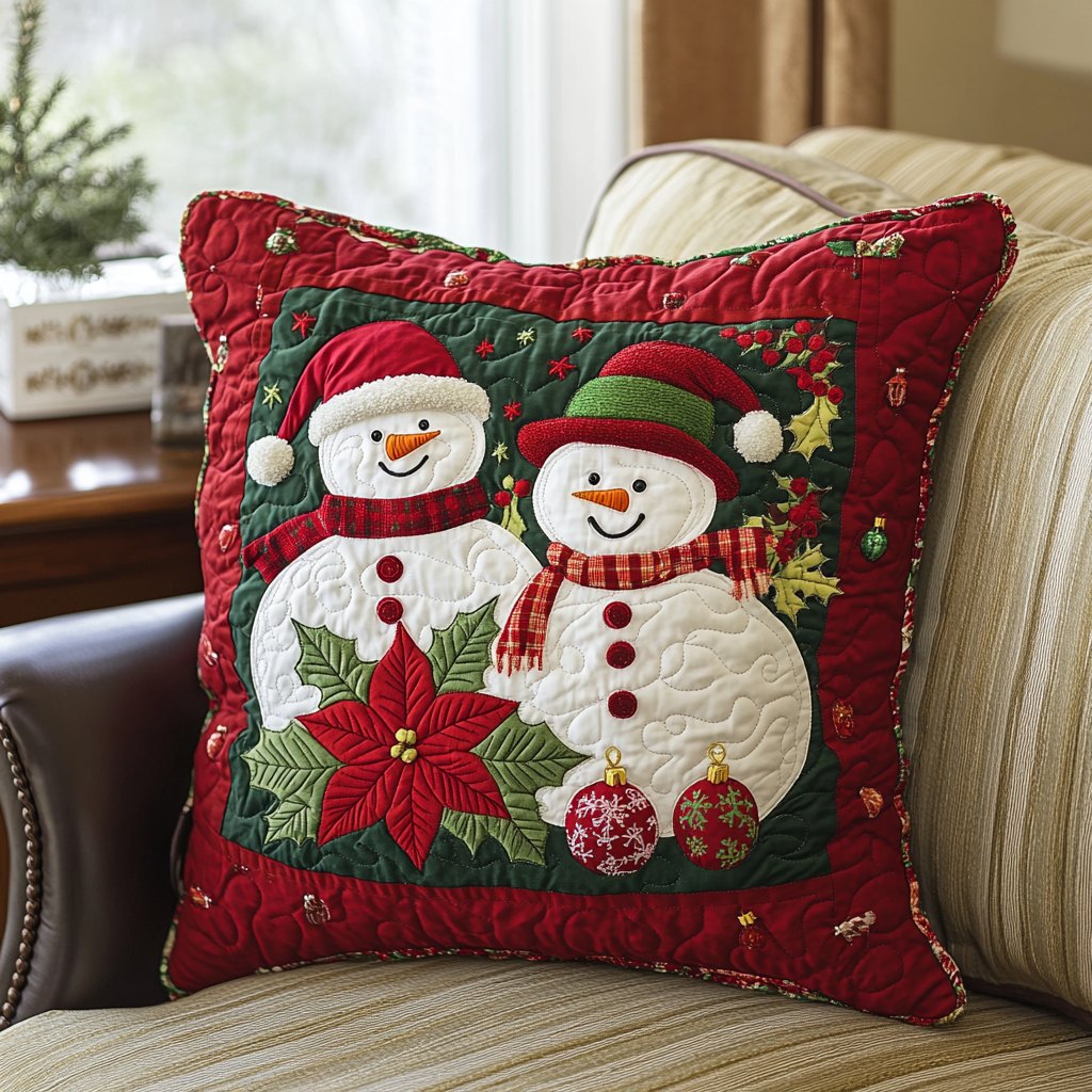 Cheerful Snowman Quilted Cushion Cover printed cushion cover