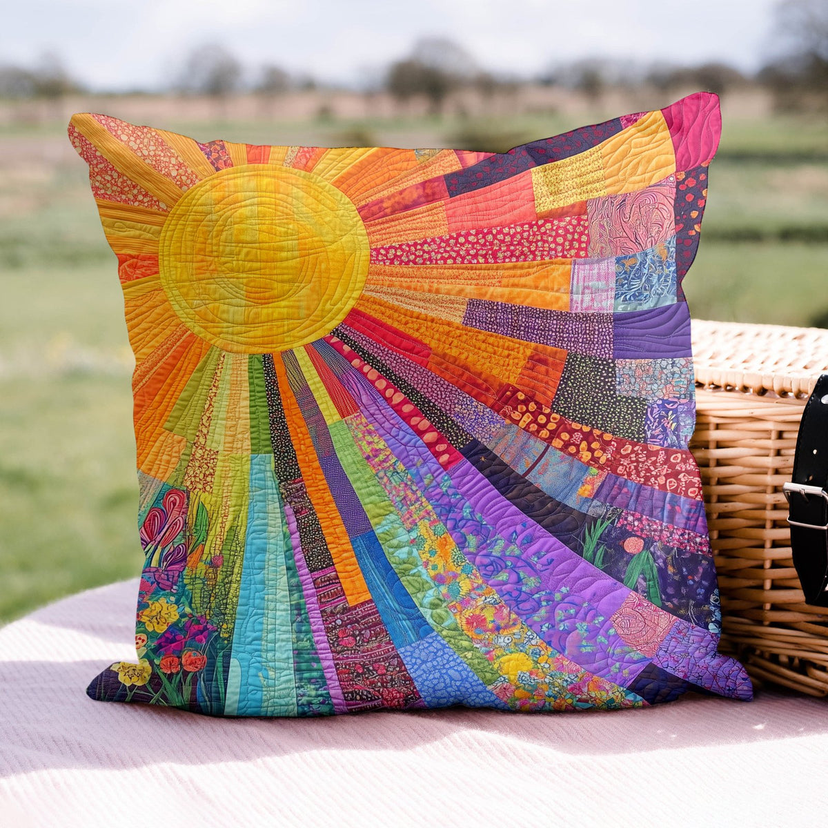 Cheerful Sunshine Quilted Cushion Cover printed cushion cover