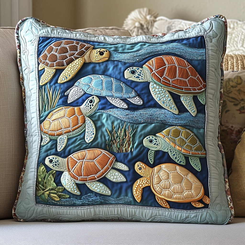 Cheerful Turtle Quilted Cushion Cover printed cushion cover