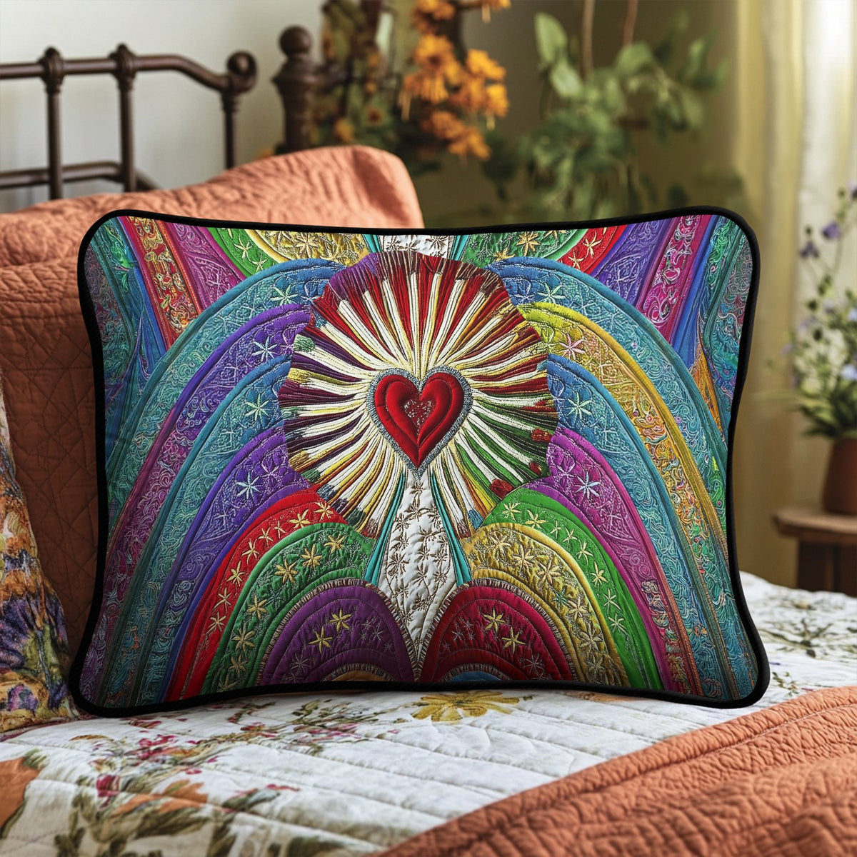 Cherished Heart Quilted Bedding Cushion Cover printed cushion cover