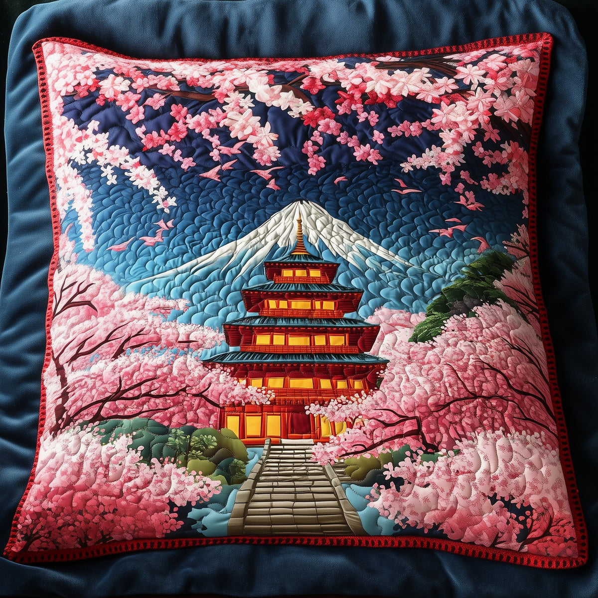 Cherry Blooms Path Quilted Cushion Cover printed cushion cover