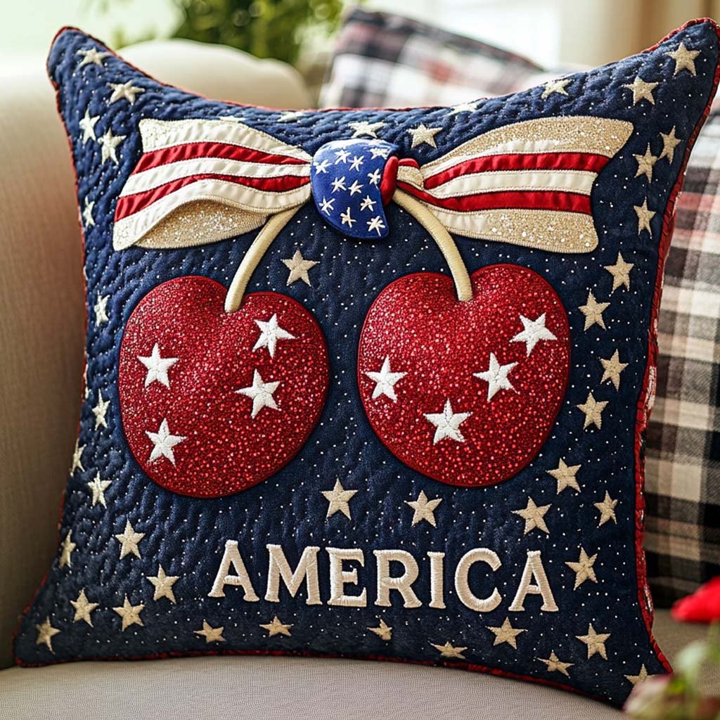 Cherry Glory Quilted Cushion Cover printed cushion cover