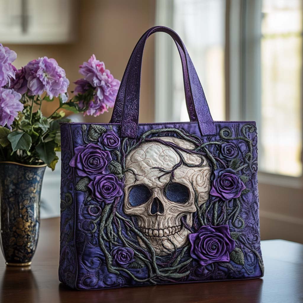 Chic Skull Quilted Tote Bag printed tote bag