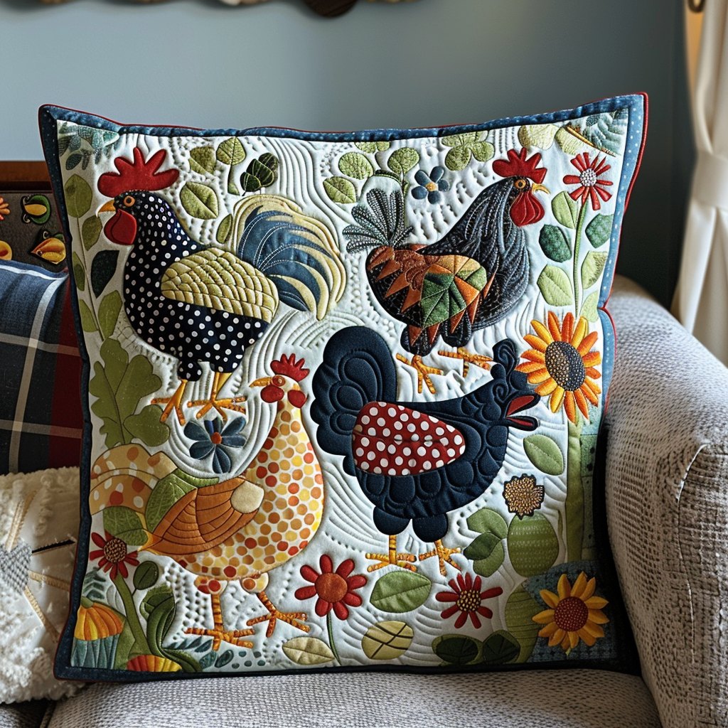 Chicken Chat Quilted Cushion Cover printed cushion cover