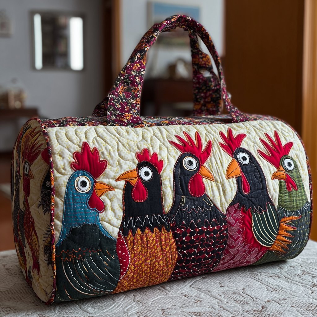 Chicken Garden Quilted Duffle Bag printed duffle bag