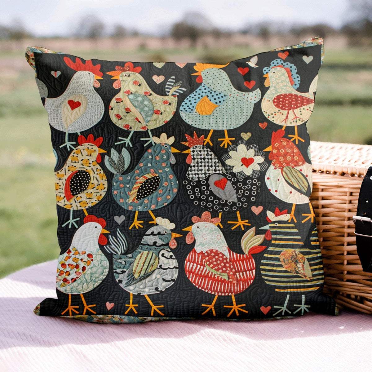 Chicken Paradise Quilted Cushion Cover printed cushion cover
