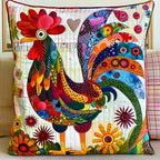 Chickens in Bloom Quilted Cushion Cover printed cushion cover