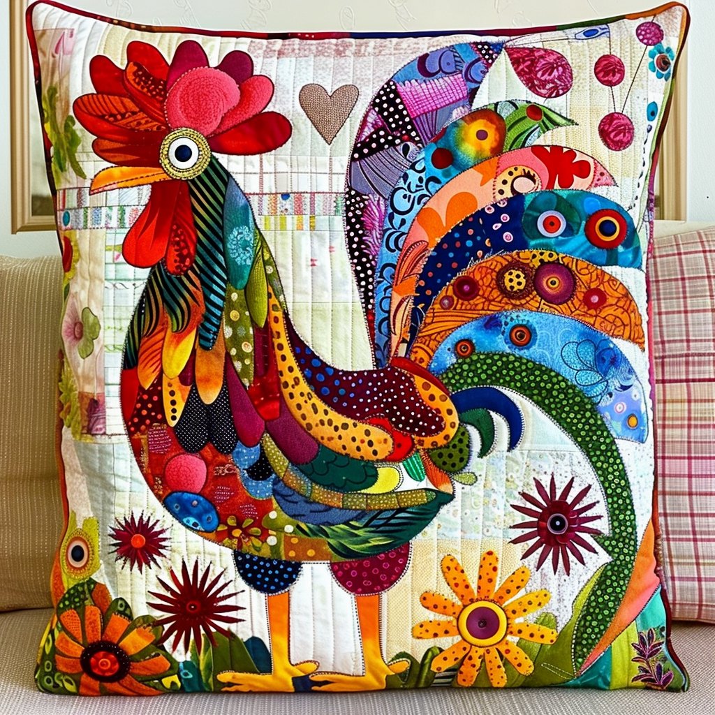 Chickens in Bloom Quilted Cushion Cover printed cushion cover