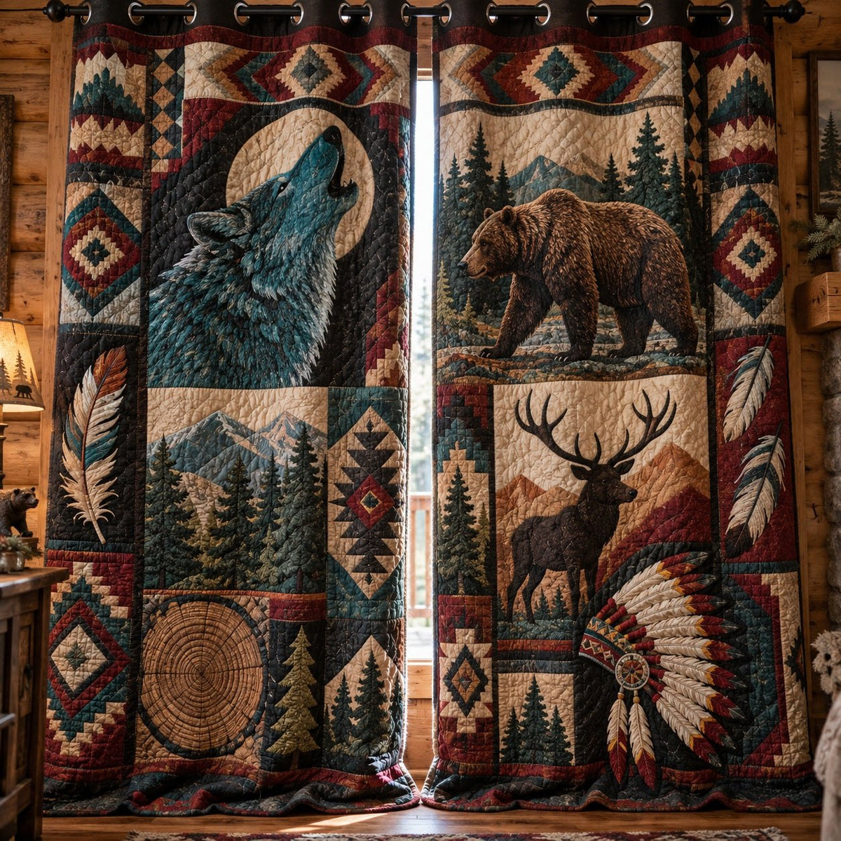 Chief Spirit Howl Quilted Curtains printed door curtain