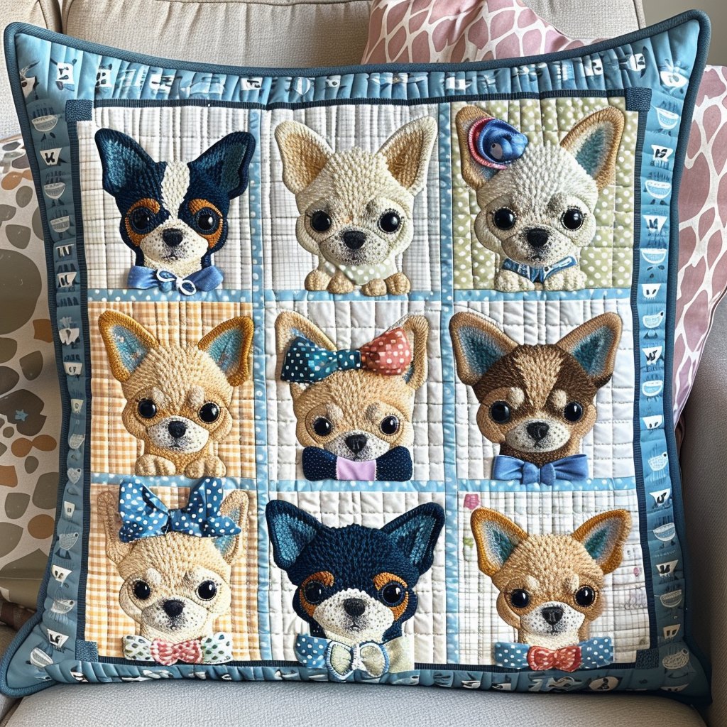 Chihuahua Bear Quilted Cushion Cover printed cushion cover
