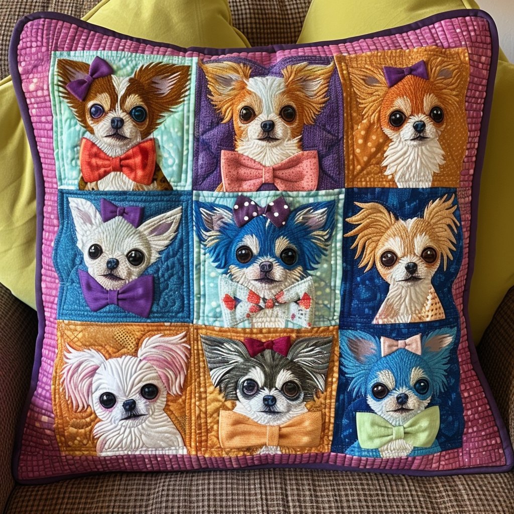 Chihuahua Bows Quilted Cushion Cover printed cushion cover