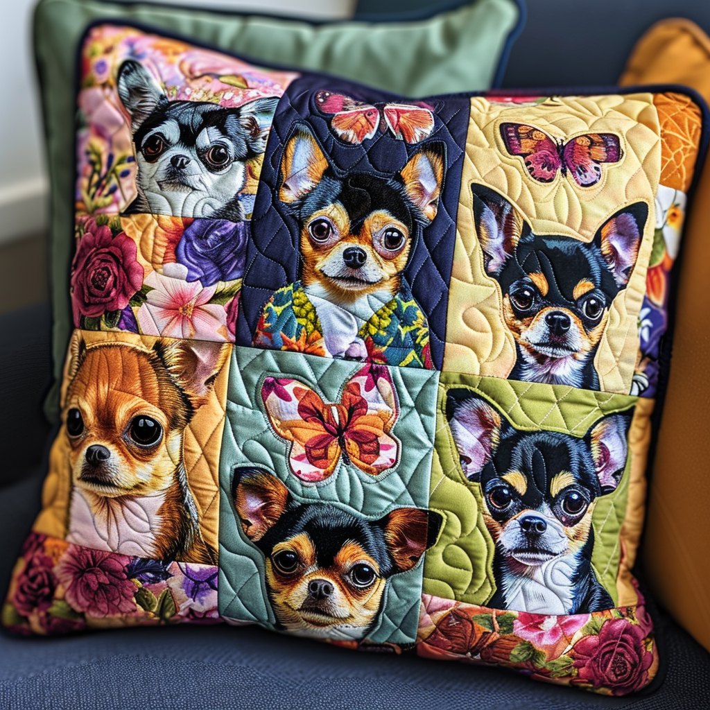Chihuahua Butterfly Quilted Cushion Cover printed cushion cover