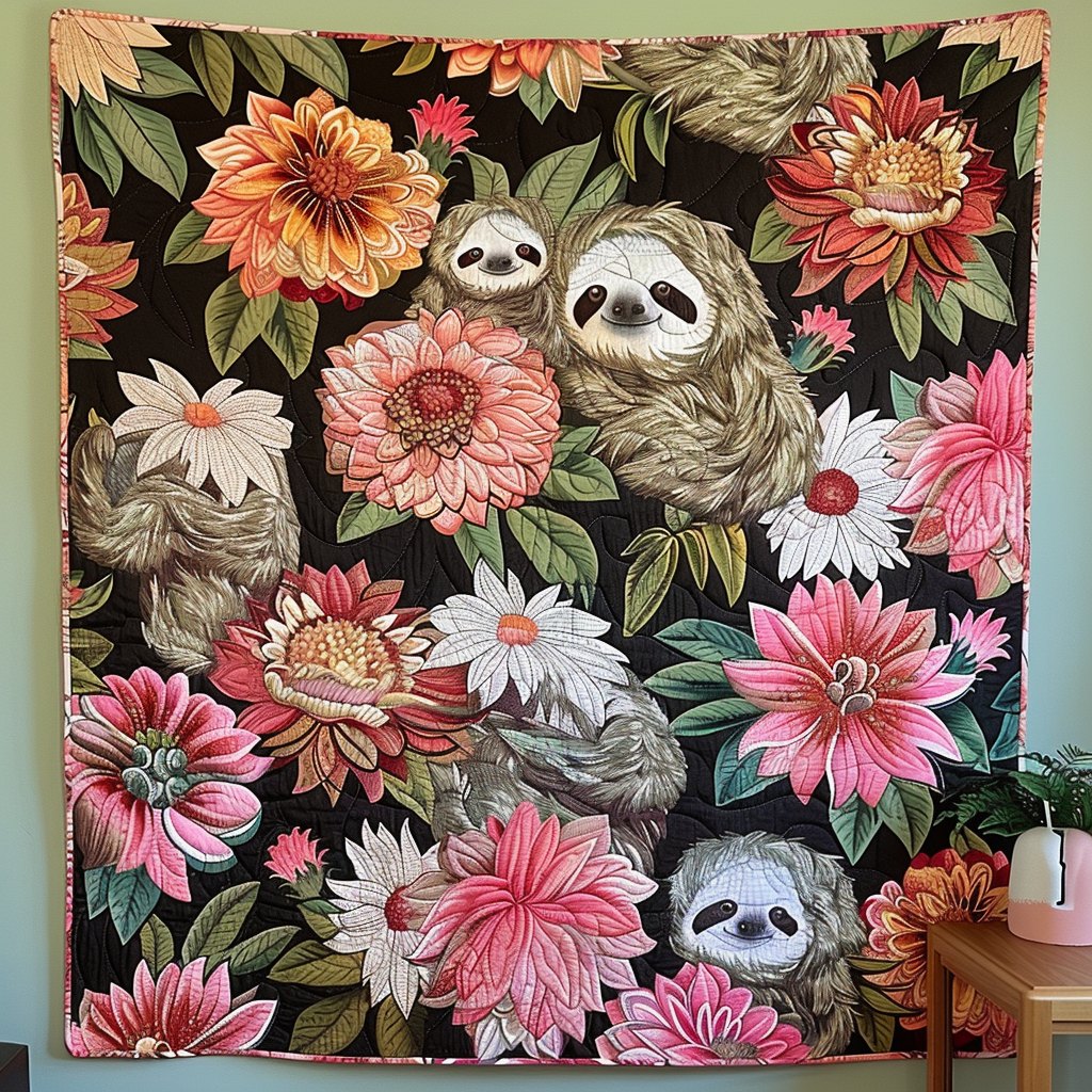 Chill Sloth Quilted Blanket printed blanket