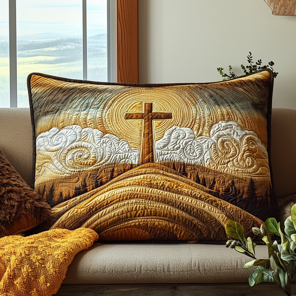 Christian Cross Sunrise Quilted Bedding Cushion Cover printed cushion cover