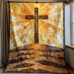 Christian Cross Sunrise Quilted Blanket printed blanket