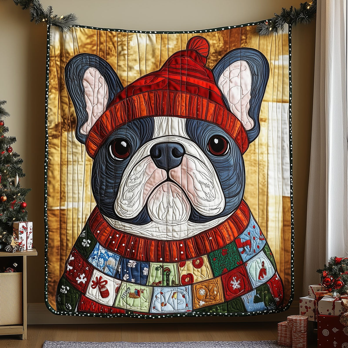 Christmas Bulldog Quilted Blanket printed blanket
