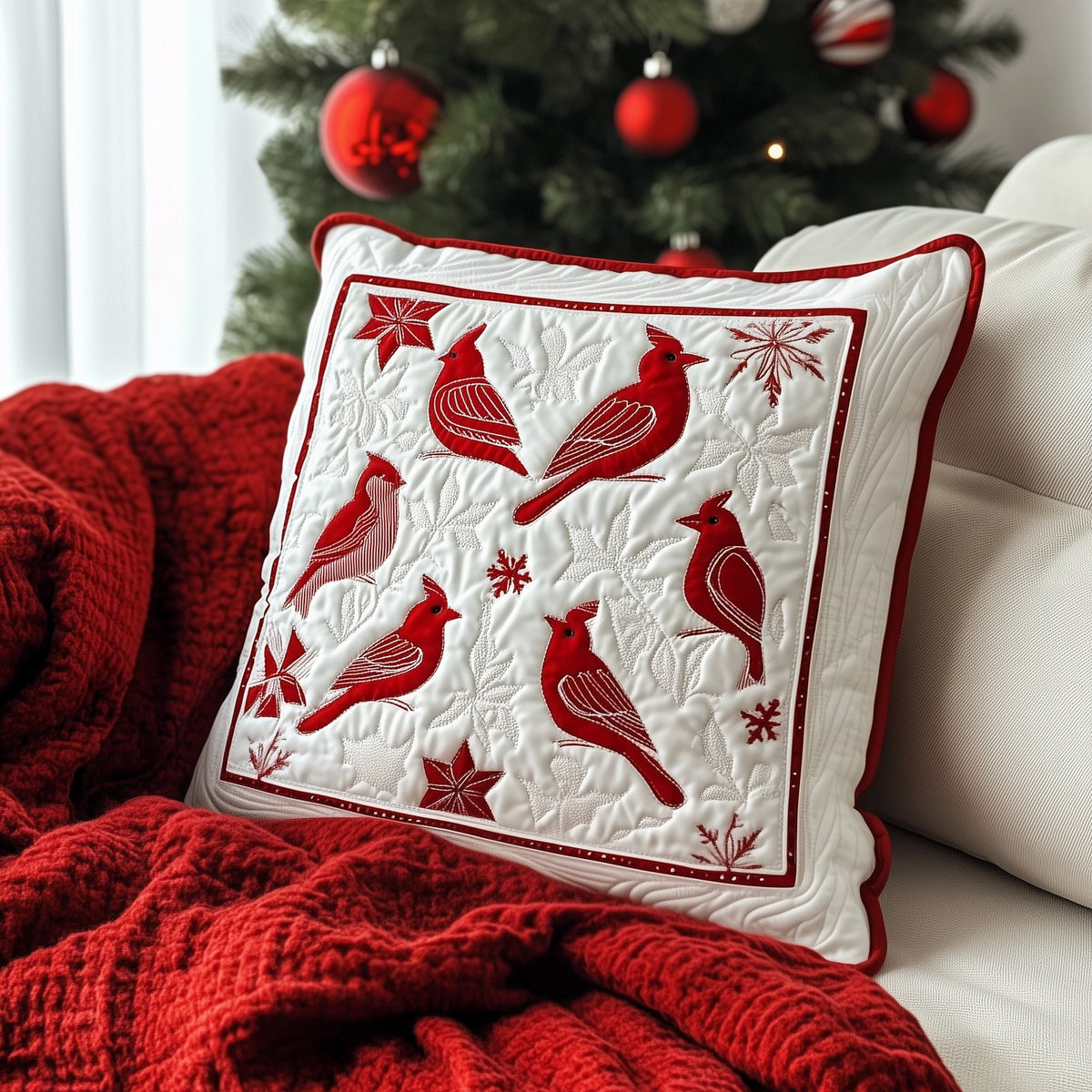 Christmas Cardinal Quilted Cushion Cover printed cushion cover