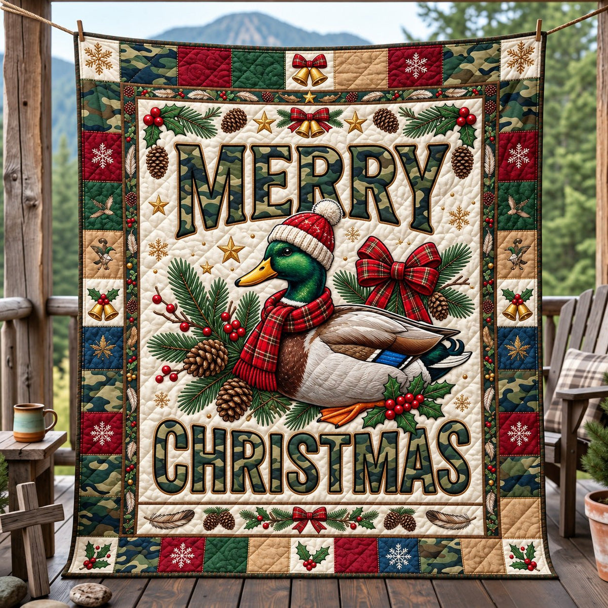 Christmas Duck Hunt Quilted Blanket printed blanket