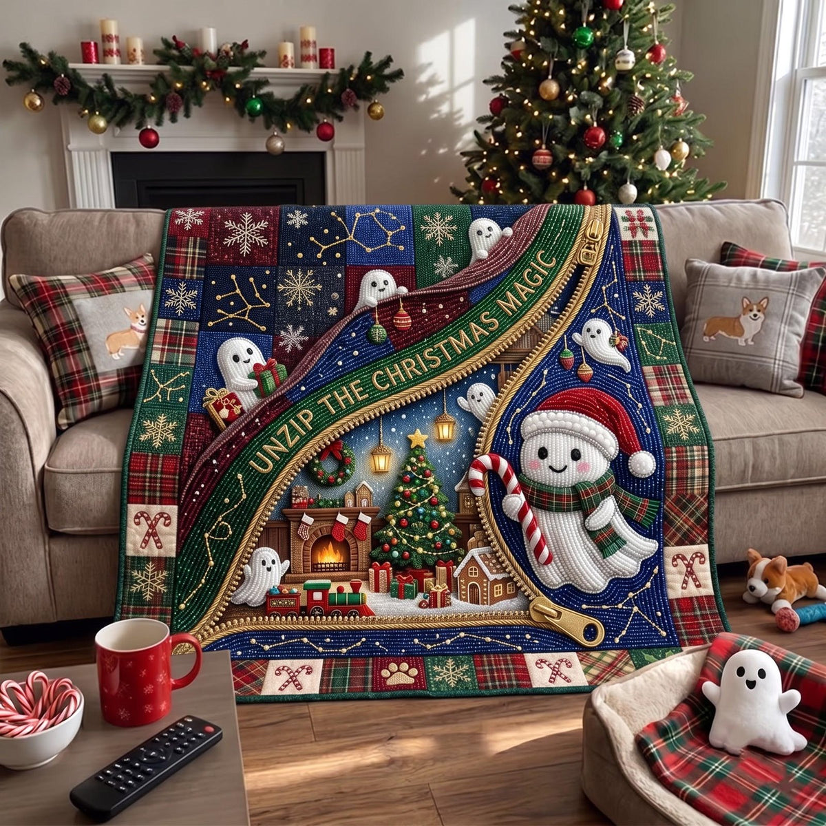 Christmas Ghost Quilted Blanket printed blanket