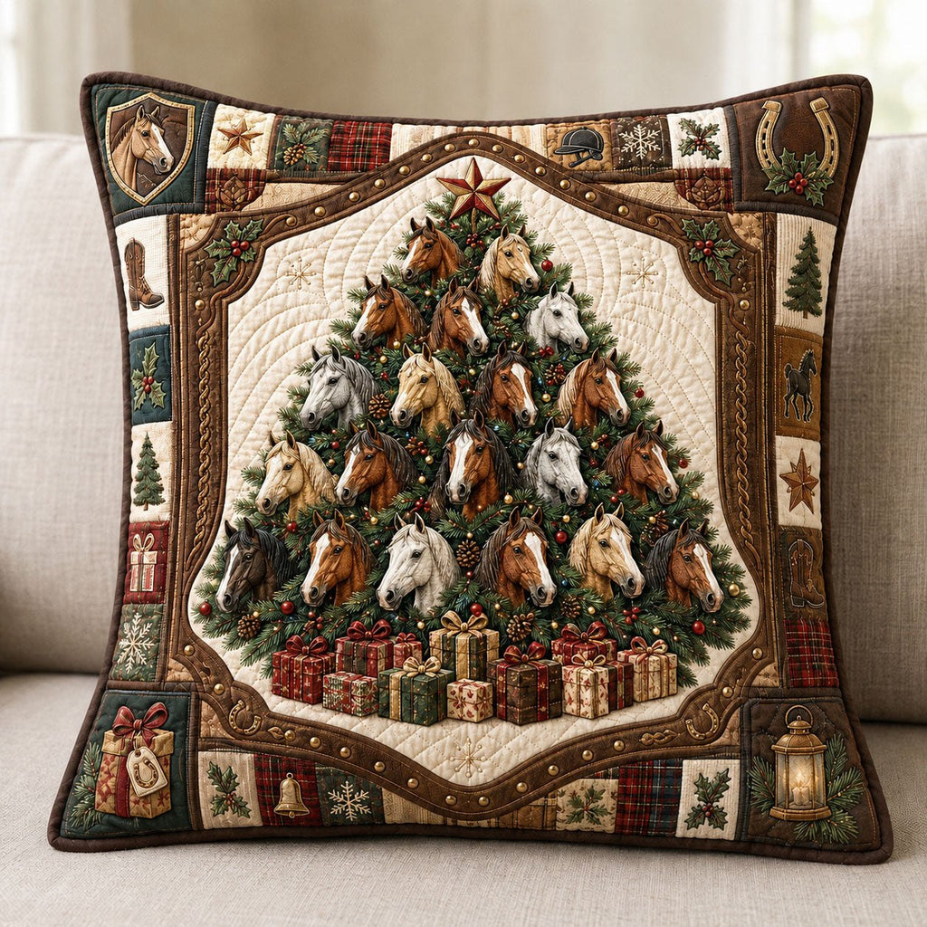 Christmas Horse Tree Quilted Pillow Case printed quilted cushion cover