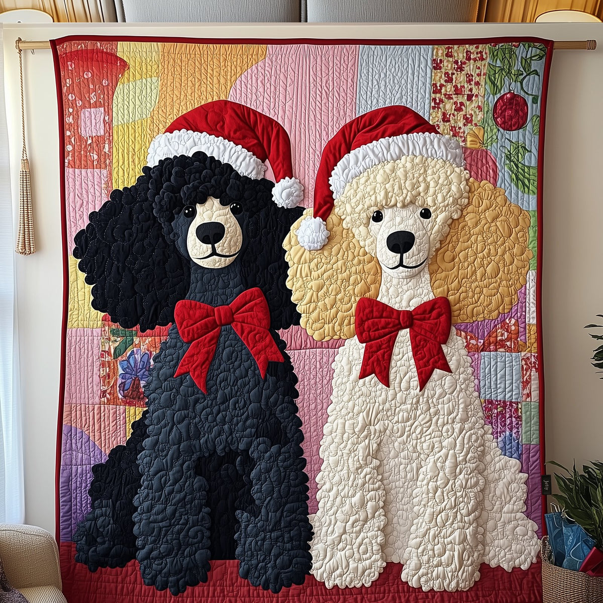 Christmas Poodle Couple Quilted Blanket printed blanket