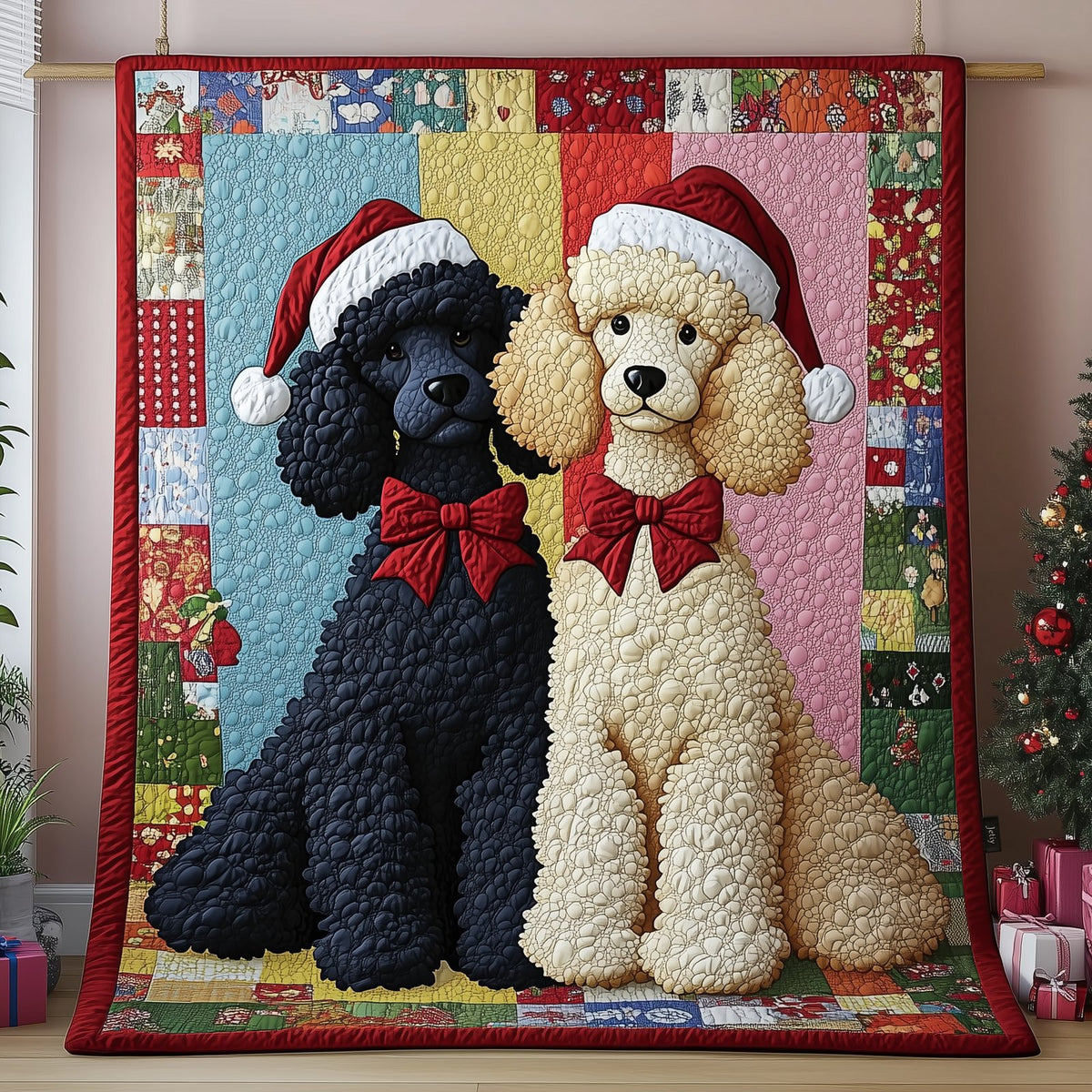 Christmas Poodle Couple Quilted Blanket printed blanket