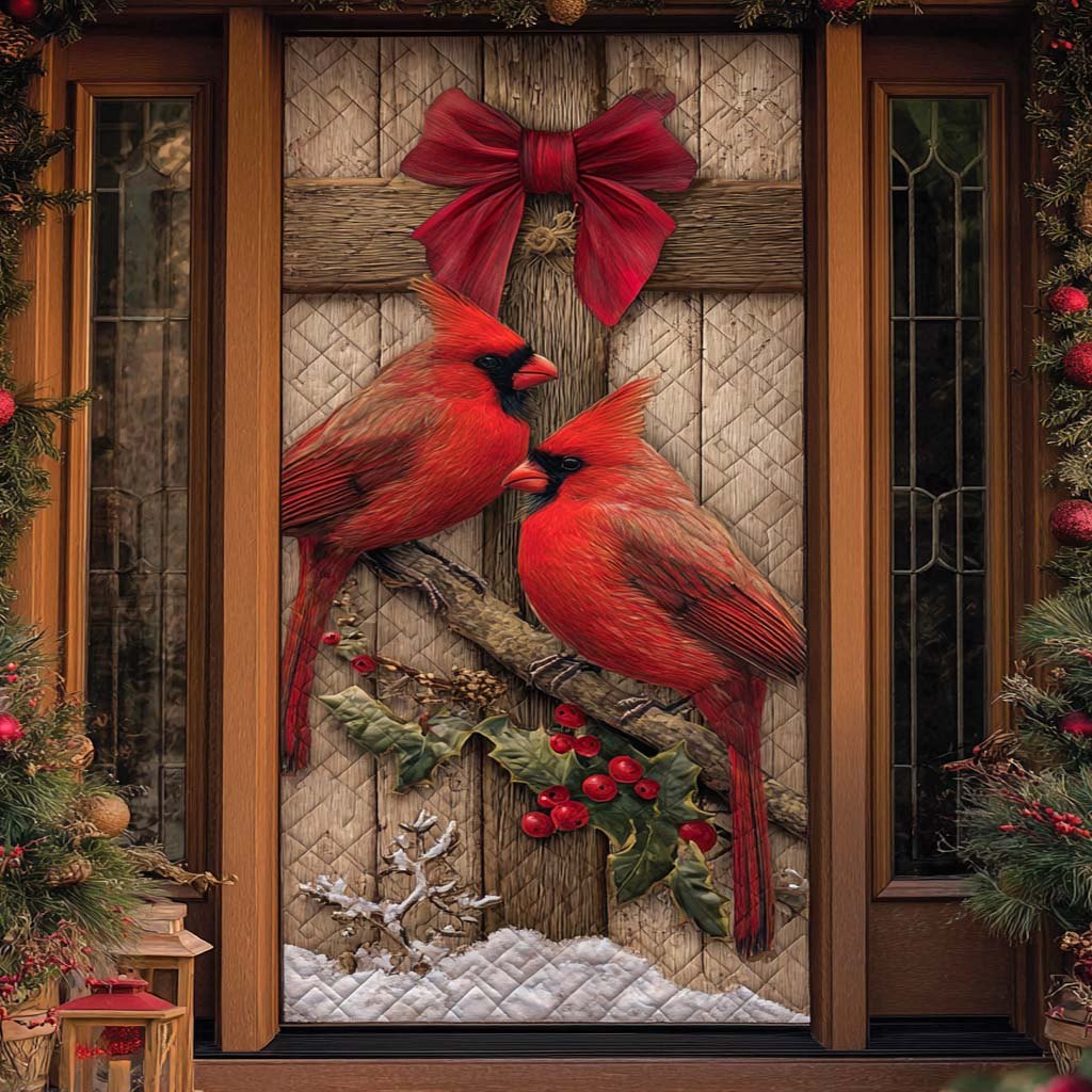 Christmas Ribbon Pair Quilted Door Curtain printed door curtain