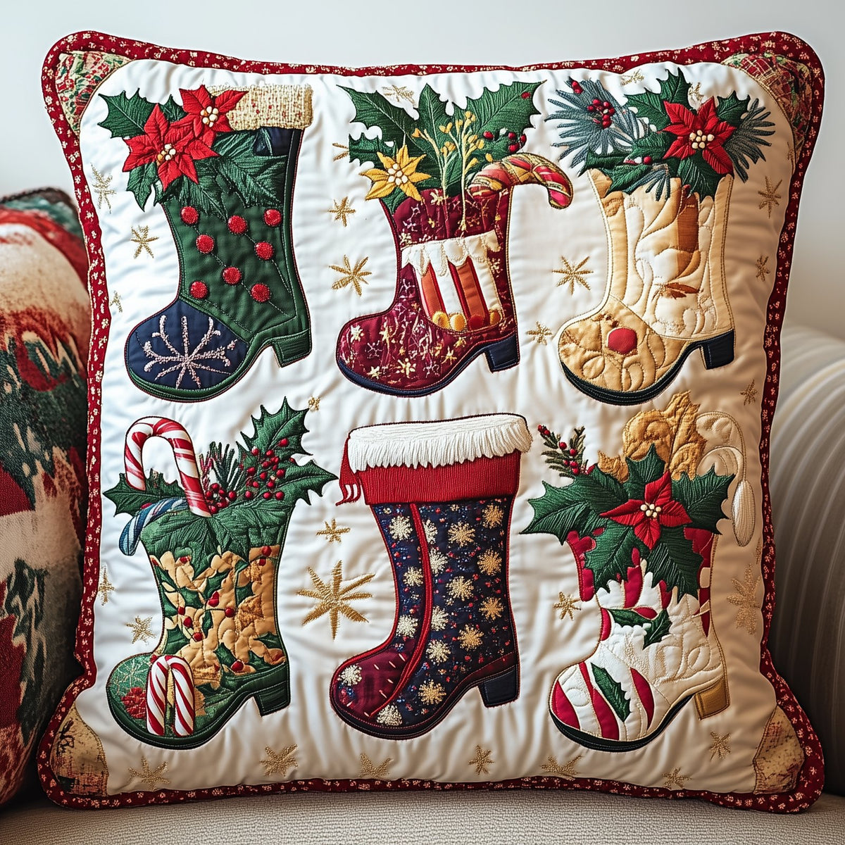 Christmas Santa Boot Quilted Cushion Cover printed cushion cover