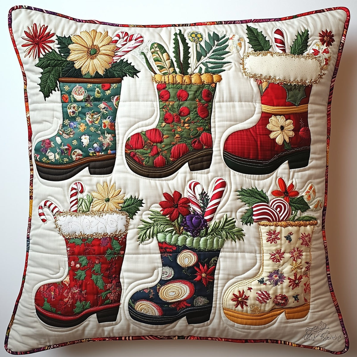 Christmas Santa Boot Quilted Cushion Cover printed cushion cover