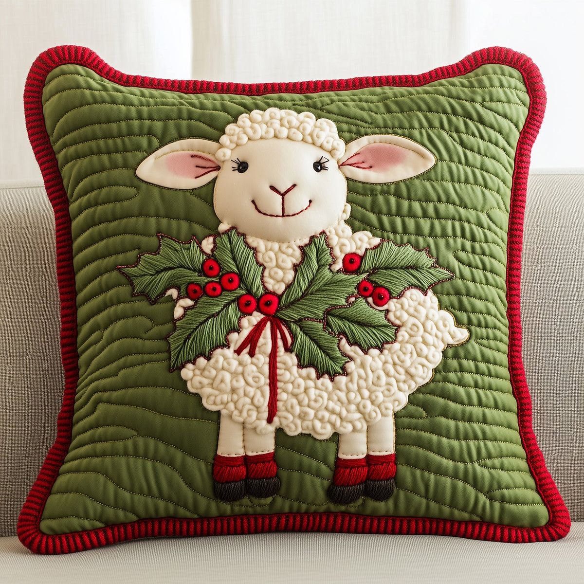 Christmas Sheep Quilted Cushion Cover printed cushion cover