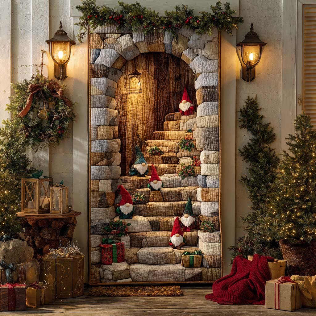 Christmas Stairlight Gnome Quilted Door Curtain printed door curtain