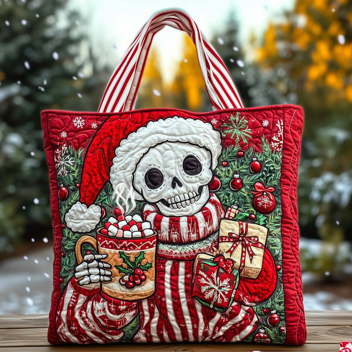 Christmas Sugar Skull Quilted Tote Bag printed tote bag