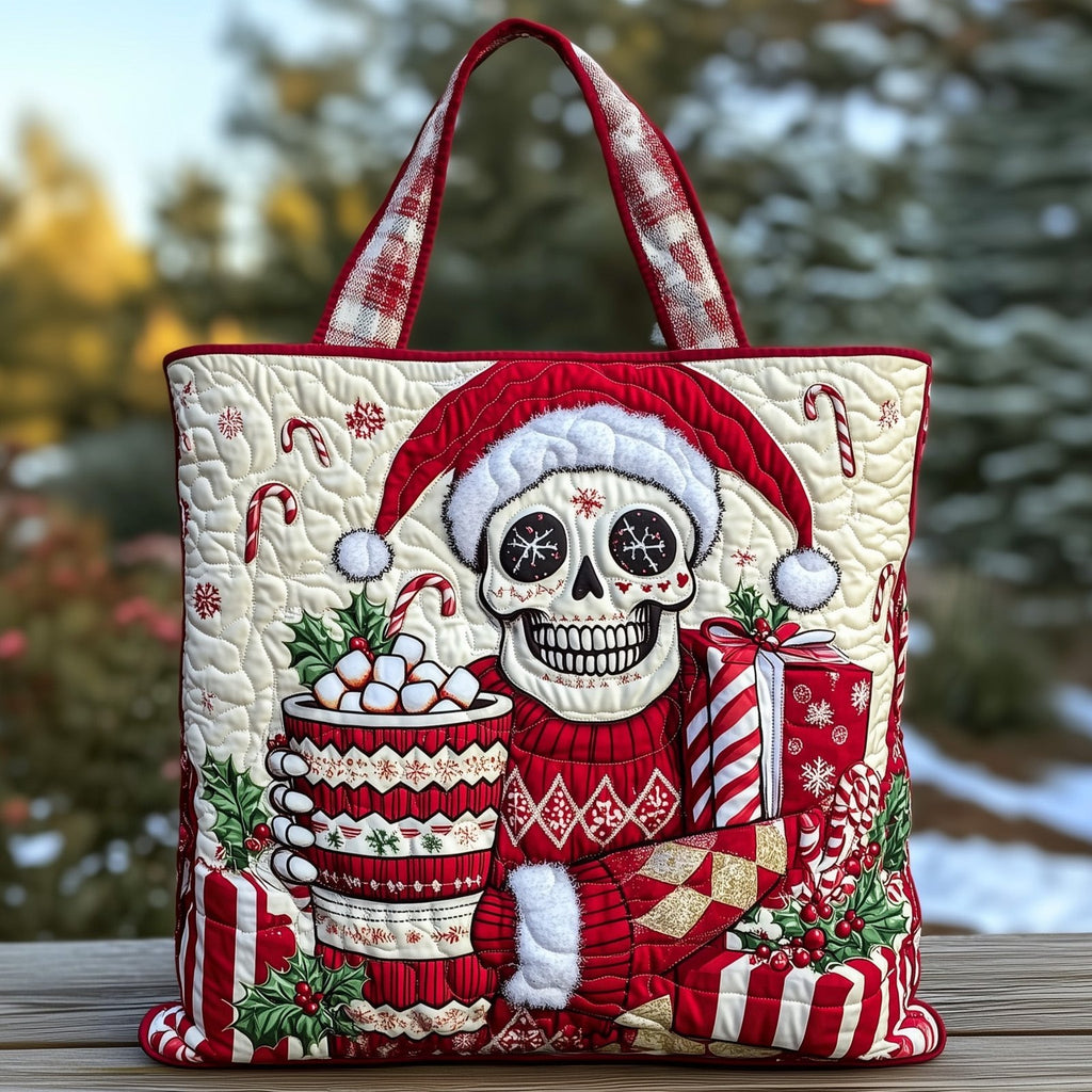 Christmas Sugar Skull Quilted Tote Bag printed tote bag