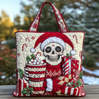 Christmas Sugar Skull Quilted Tote Bag printed tote bag