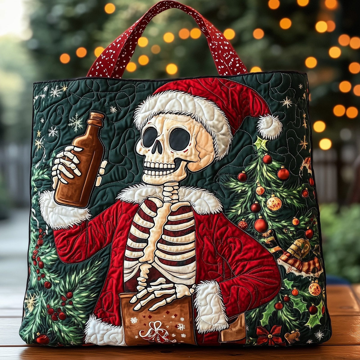 Christmas Sugar Skull Quilted Tote Bag printed tote bag