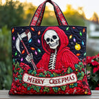 Christmas Sugar Skull Quilted Tote Bag printed tote bag