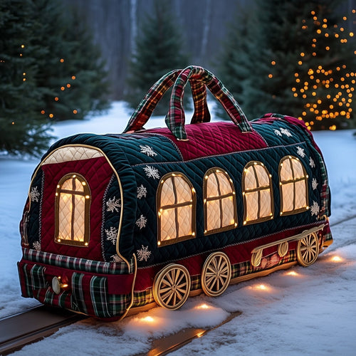 Lantern Lit Carriage Christmas Train Quilted Duffle Bag