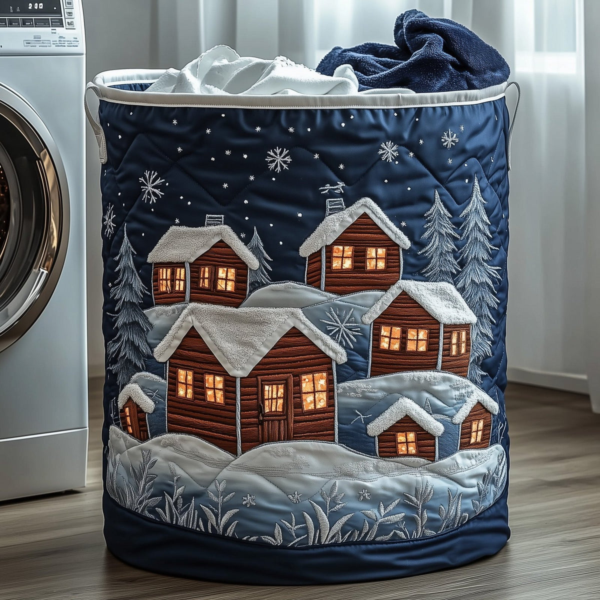 Christmas Village Quilted Laundry Hamper printed laundry hamper