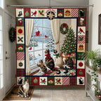 Christmas Window Cat View printed blanket